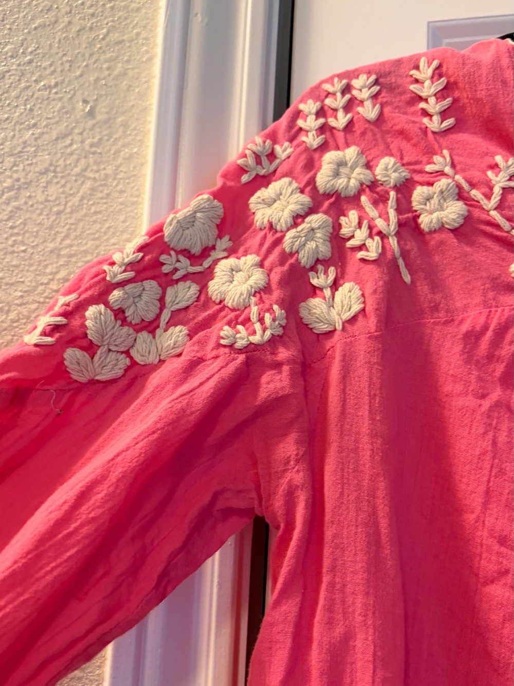 Pink Embroidered Peasant Tunic with Tassel Tie - Picture 3 of 10